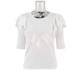 Veronica Beard White Ruffled Tee - NWT - Size XS